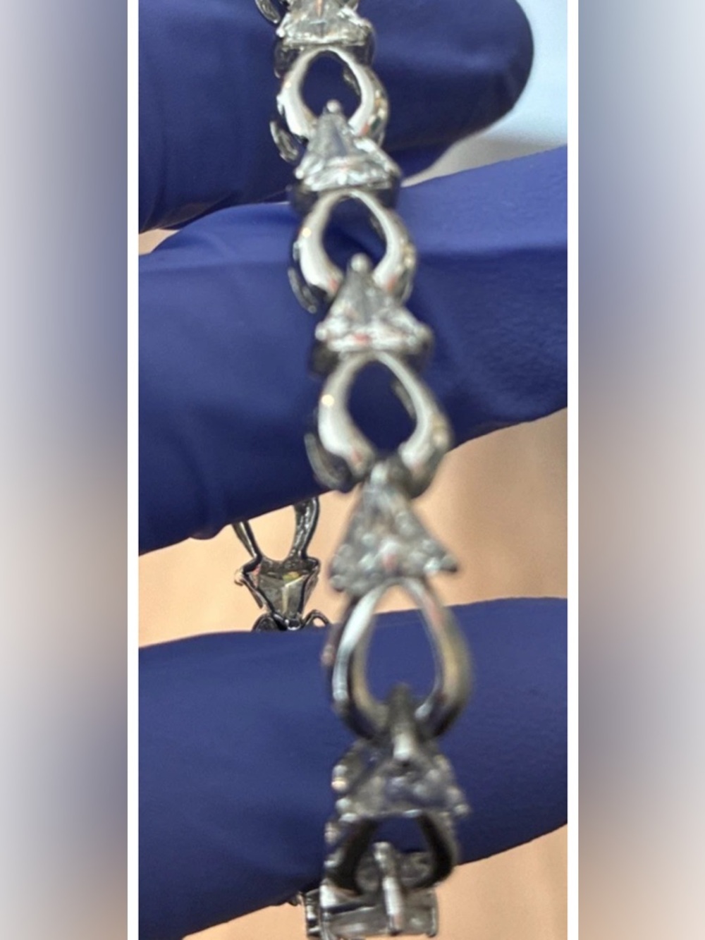 Vintage 925  Sterling Silver Trillion Cut CZ Tennis Bracelet, 12g